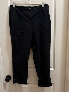 Women’s J Jill Pima Cotton Blend Mid Rise Pants Black Size 12 Rolled Hem